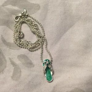 Green flip flop silver necklace